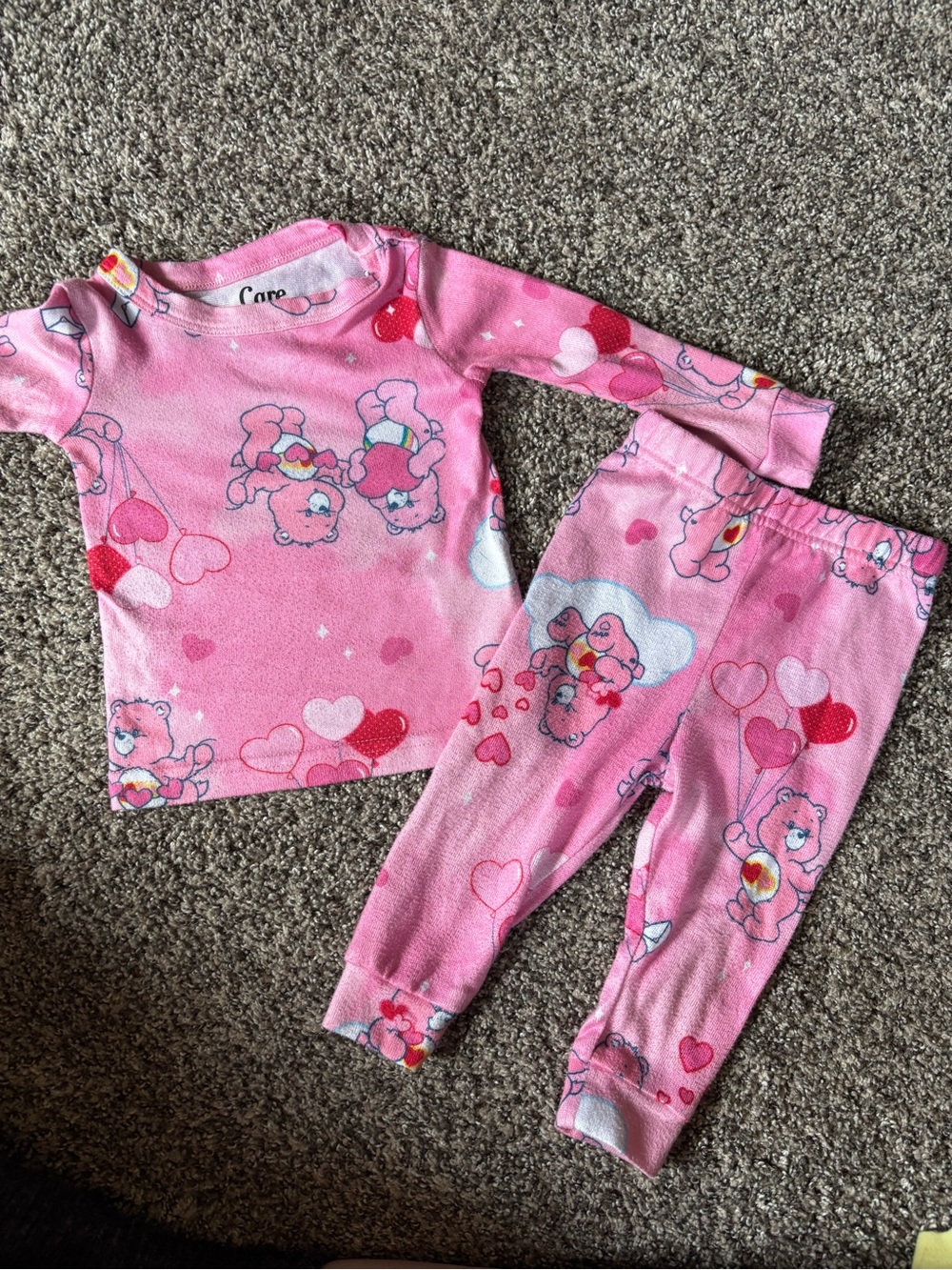Care Bears Pink Heart Print Kids Pajama Set